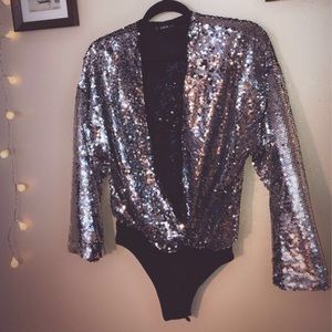 Silver sequin rave/festival bodysuit!